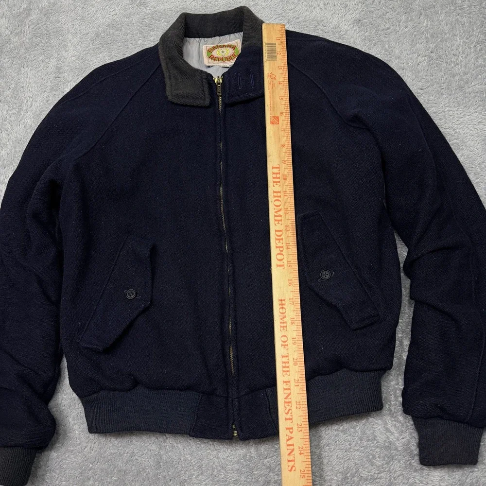 Vintage 80s Banana Republic Bomber Jacket Size 38 Navy Wool Safari Classic 1980s